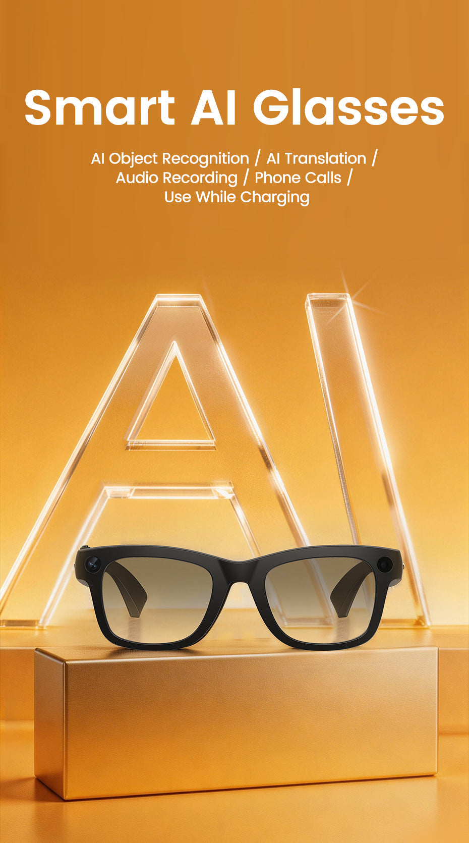E09 Smart Camera Glasses, Fashionable Video Eyewear, TR Flexible Material, Dual Microphone Noise Reduction, Real-time App