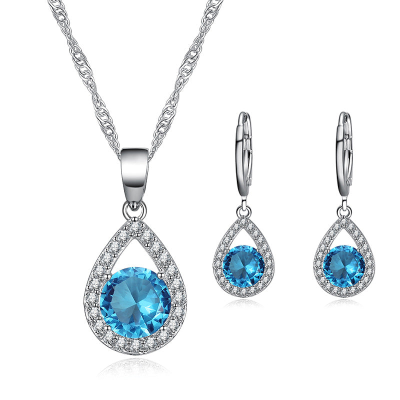 Cross-border ins trendy line jewelry suit angel tears water drop necklace earrings literary female zircon jewelry suit