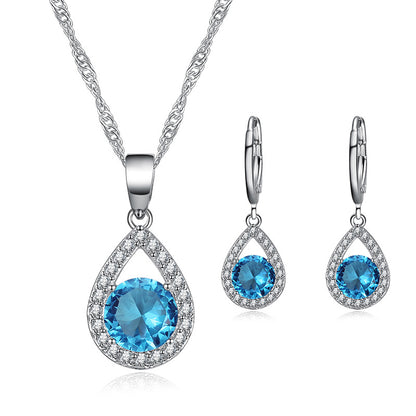 Cross-border ins trendy line jewelry suit angel tears water drop necklace earrings literary female zircon jewelry suit