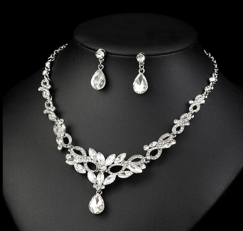 High-grade Crystal Diamond-encrusted Wedding Dress Banquet Dress Jewelry suit Matching European and American Hot-selling Cross-border Jewelry Bridal Necklace