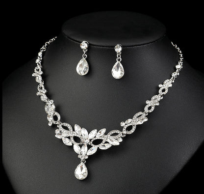 High-grade Crystal Diamond-encrusted Wedding Dress Banquet Dress Jewelry suit Matching European and American Hot-selling Cross-border Jewelry Bridal Necklace