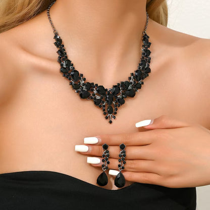 Amazon Cross-Border New European and American Light Luxury Necklace Earrings Wedding Jewelry Set Banquet Rhinestone Women's Jewelry