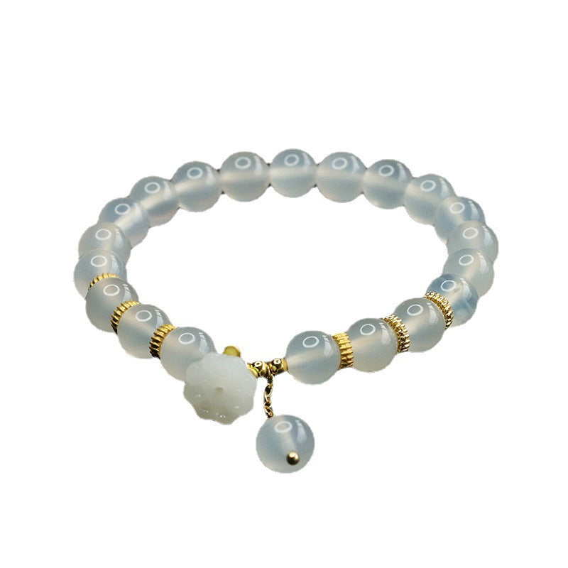 Guan Yu Natural White Chalcedony Bracelet Lotus Pod Agate Bracelet Jewelry Factory Wholesale Dropshipping S3051704