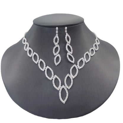 Amazon Cross-Border Jewelry Wedding Photography Women's Necklace Accessories Silver Earrings Necklace Bridal Jewelry Set