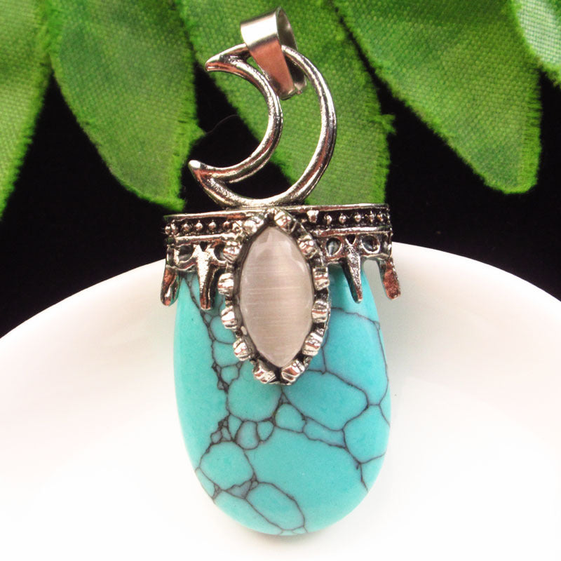 Natural Crystal Agate Stone Inlaid Alloy Sun Moon Star Gemstone Pendant DIY Necklace Jewelry Pendant Wholesale