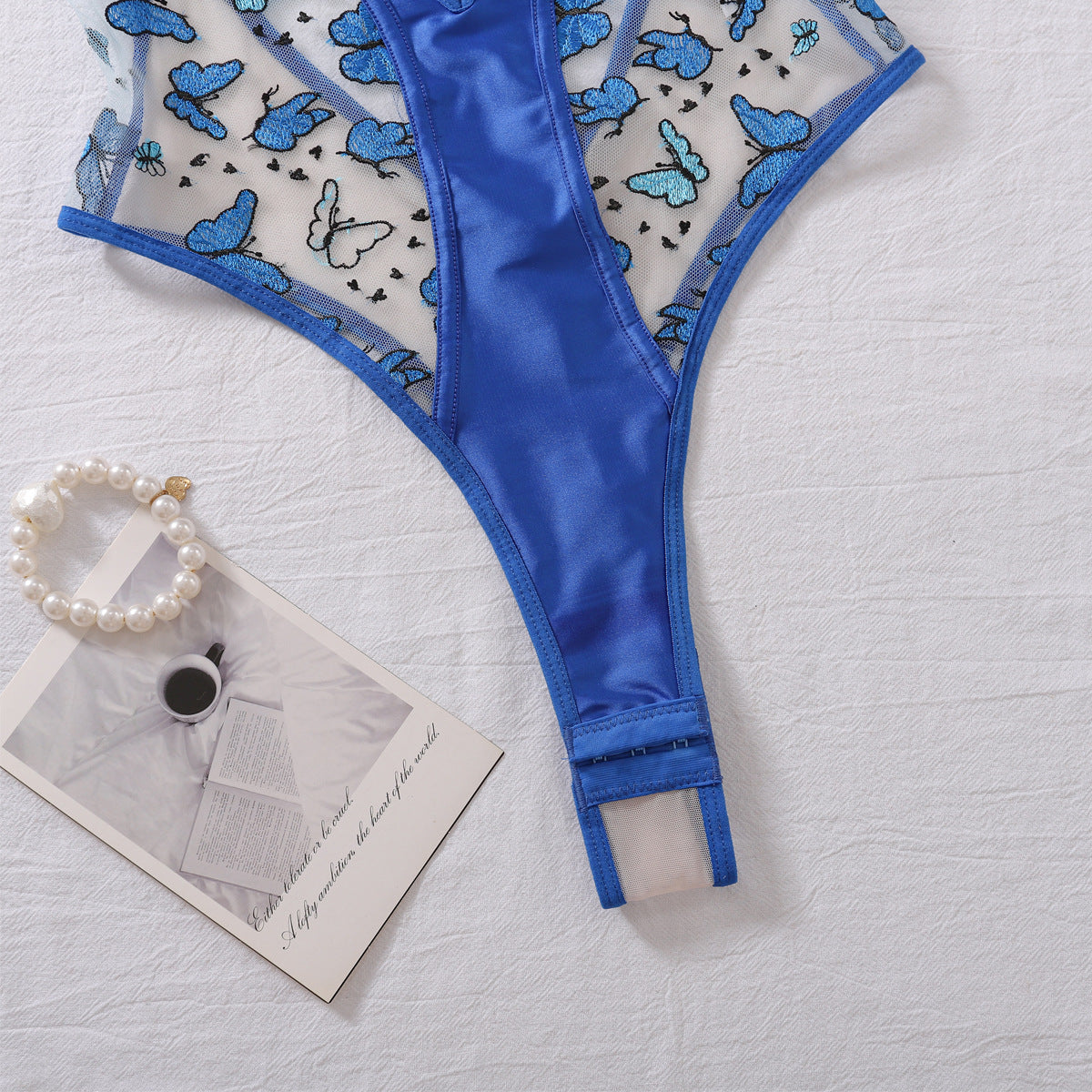 CHILLGIO Women Butterfly Embroidery Mesh Bodysuits Push Up Underwire Tights Sexy One Piece Combination Strappy Rompers Lingerie