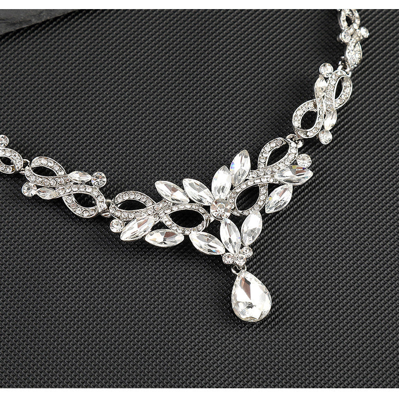 High-grade Crystal Diamond-encrusted Wedding Dress Banquet Dress Jewelry suit Matching European and American Hot-selling Cross-border Jewelry Bridal Necklace