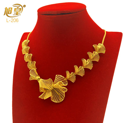 Imitation gold flower necklace earrings suit Dubai India Nigeria brass gold plated women wedding jewelry lot