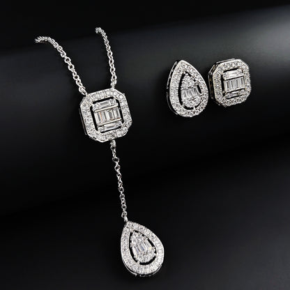 Amazon Fashion Cross-border New Square Long Zircon Earrings Ring Necklace Jewelry Three-piece Set j6138