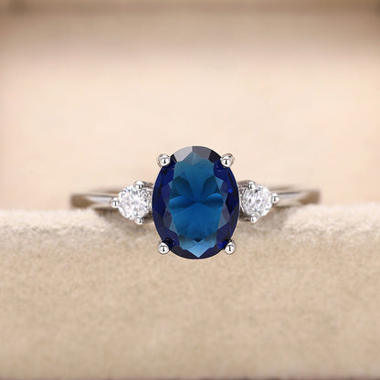 New Japanese and Korean Style Egg-Shaped Imitation Blue Gemstone Ring, Noble Temperament Hand Jewelry, Light Luxury, Versatile Fashion Jewelry for Women
