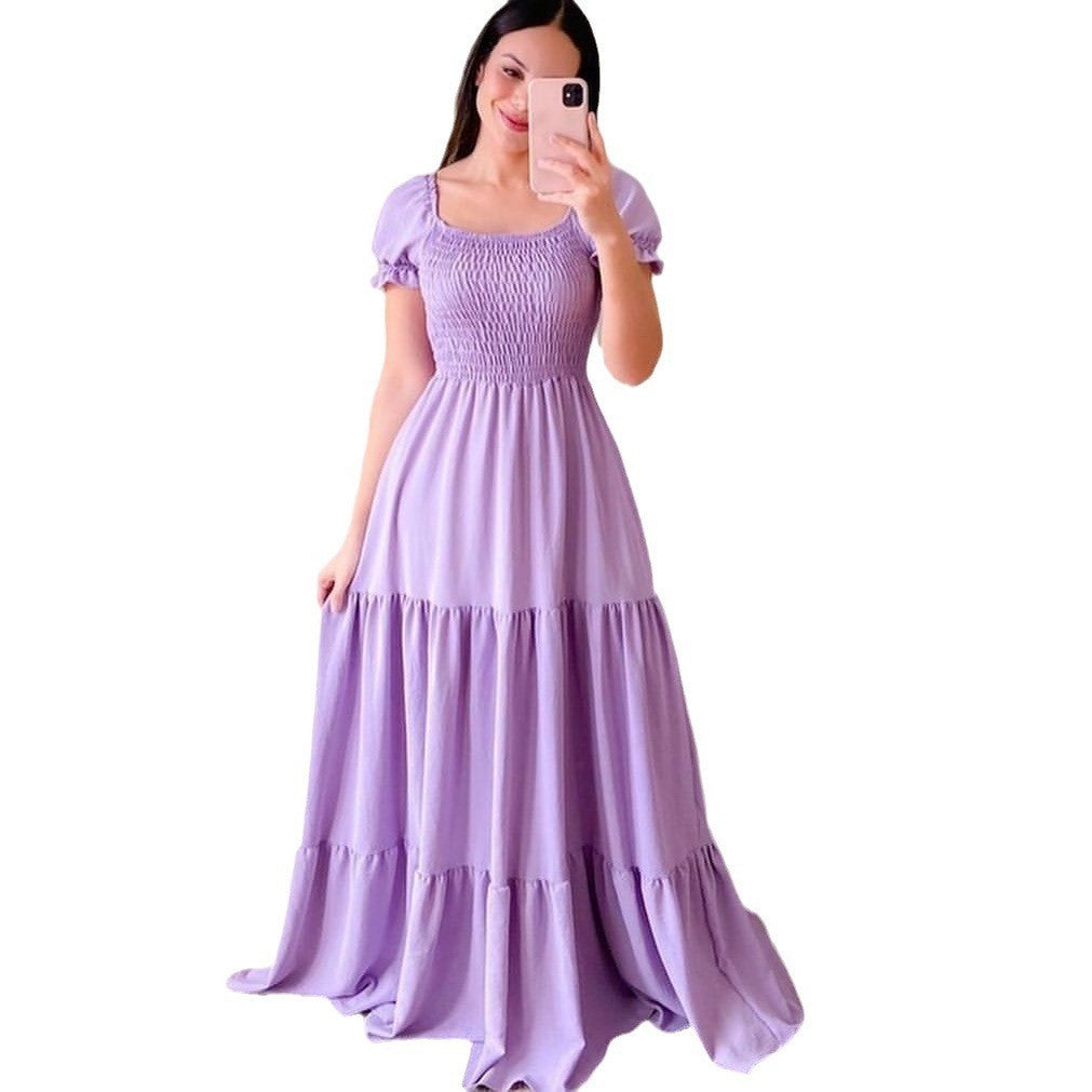 2025 Cross-Border New Spring and Summer European and American Clothing Dress One-Shoulder Floral Off-Shoulder Long Color Fairy Skirt