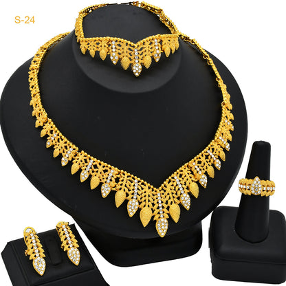 Cross-border hot selling four-piece Indian Dubai gold jewelry necklace bracelet ring earrings bridal wedding big jewelry