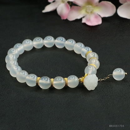 Guan Yu Natural White Chalcedony Bracelet Lotus Pod Agate Bracelet Jewelry Factory Wholesale Dropshipping S3051704