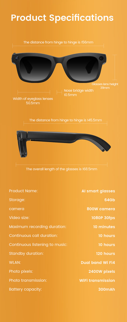 E09 Smart Camera Glasses, Fashionable Video Eyewear, TR Flexible Material, Dual Microphone Noise Reduction, Real-time App