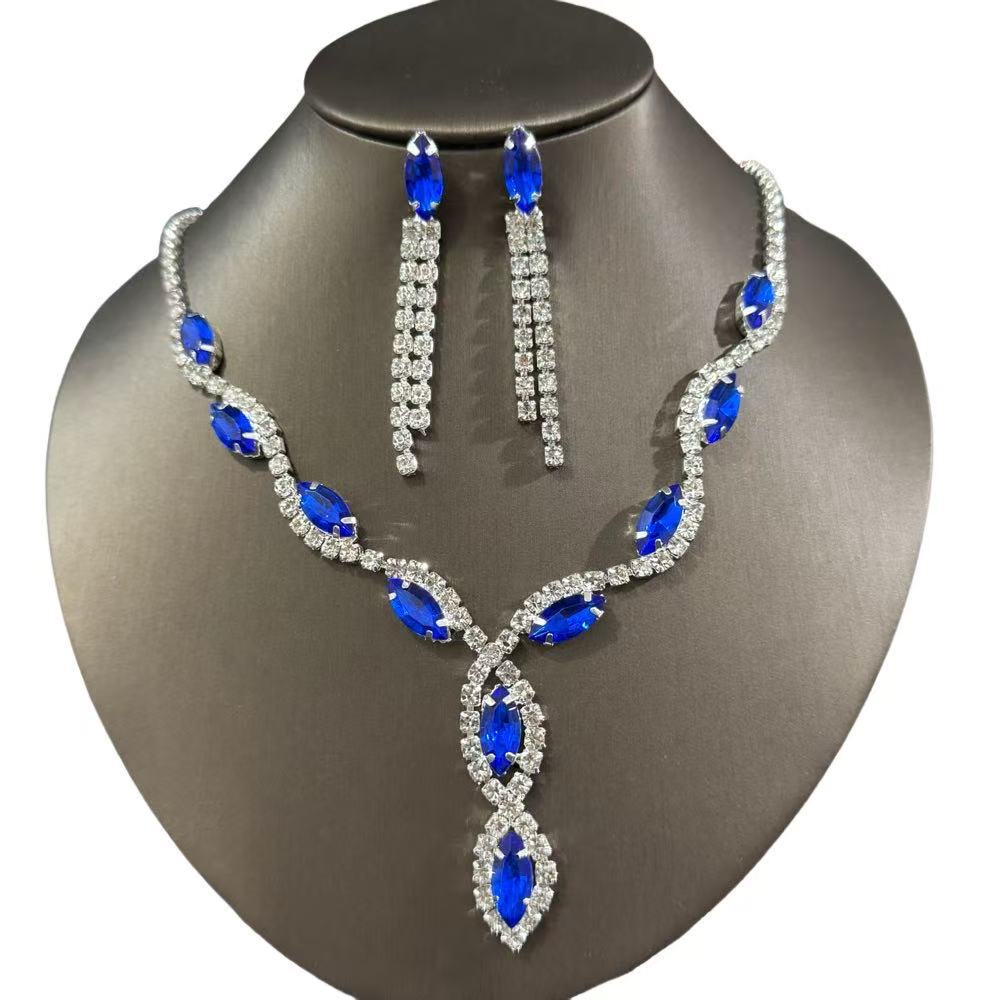 Cross-border jewelry wholesale hot selling personalized color horse eye water drop necklace tassel earrings bridal suit jewelry