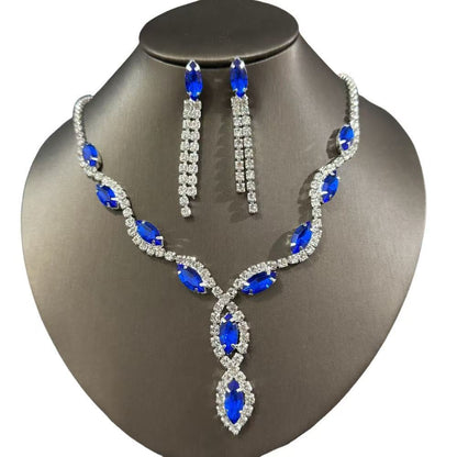 Cross-border jewelry wholesale hot selling personalized color horse eye water drop necklace tassel earrings bridal suit jewelry