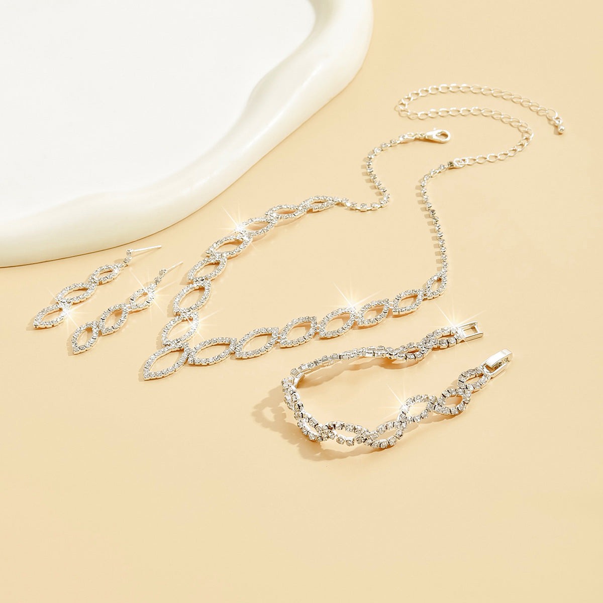 Amazon Cross-Border Jewelry Wedding Photography Women's Necklace Accessories Silver Earrings Necklace Bridal Jewelry Set