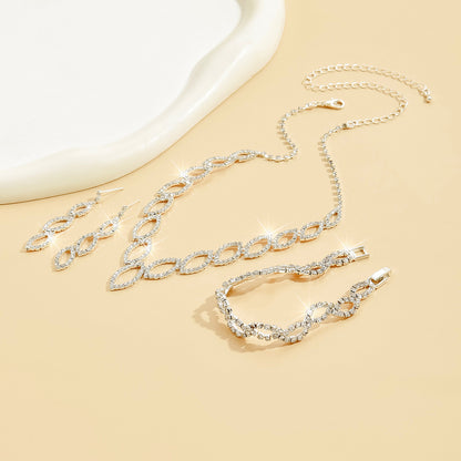 Amazon Cross-Border Jewelry Wedding Photography Women's Necklace Accessories Silver Earrings Necklace Bridal Jewelry Set