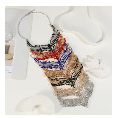 European and American Export Jewelry Bridal Jewelry Accessories Necklace Earrings Set Live Performance Crystal V-Shaped Clavicle Chain for Women