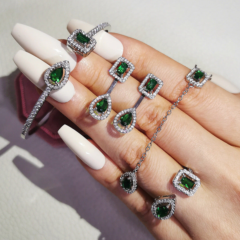 Cross Border jewelry Set Long Zircon Earrings Ring Necklace Jewelry Four Piece Set Hot Sale J6177