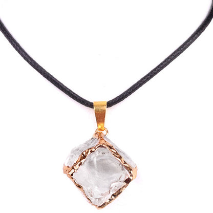 Imitation Crystal Rough Stone Square Electroplated Colorful Pendant Artificial Crystal Sugar Cube Necklace DIY Jewelry Pendant