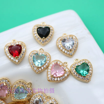 Copper Inlaid Zircon Claw Diamond Colorful Heart Pendant Pendant Necklace Bracelet Earrings DIY Handmade Jewelry Accessories