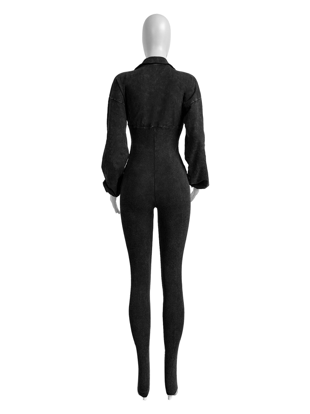 CM.YAYA Fashion Women Knit Ribbed Long Sleeve Moto Biker Jumpsuits 2024 Autumn Washed Street Playsuit One Piece Suit Romper