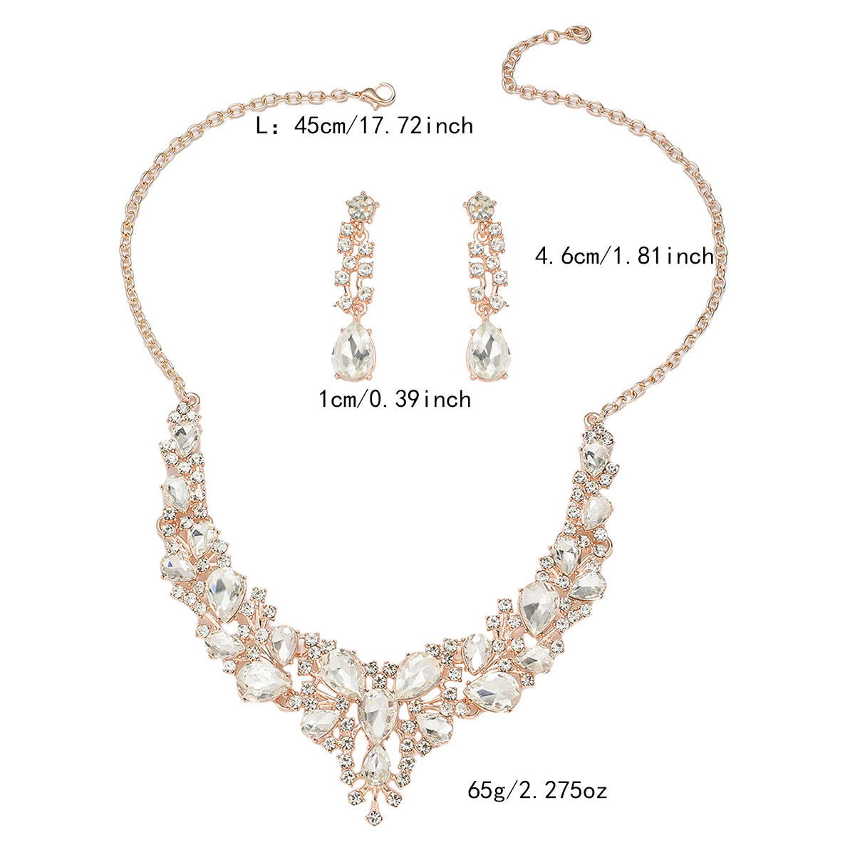Cross-Border Amazon Jewelry Set Bridal Crystal Accessories Necklace Earrings Two-Piece Set Wedding Dress Women's
