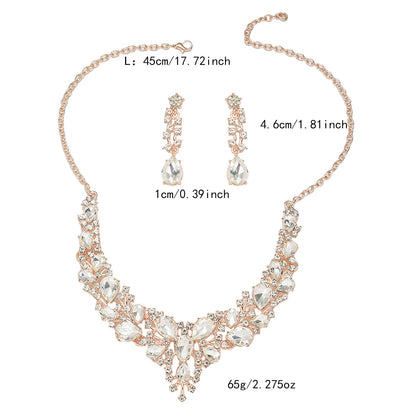 Cross-Border Amazon Jewelry Set Bridal Crystal Accessories Necklace Earrings Two-Piece Set Wedding Dress Women's