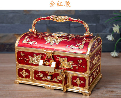 Metal Creative Wedding Engagement Jewelry Box Multi-Layer Large-Capacity Jewelry Storage Box Handle with Mirror Feel