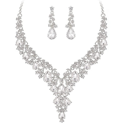 Factory Direct Sales of Cross-Border Popular Water Drop Necklace and Earrings Jewelry Sets, Wedding Dresses, Evening Wear, New Jewelry Accessories