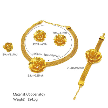 2025 Summer Dubai 24K Gold Bridal Jewelry Set Necklace Earrings Bracelet Ring Middle East Africa Jewelry