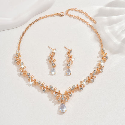 Foreign Trade Jewelry Wholesale Alloy Rhinestone Wedding Necklace Earrings Bridal Wedding Jewelry Banquet Ladies Necklace Set