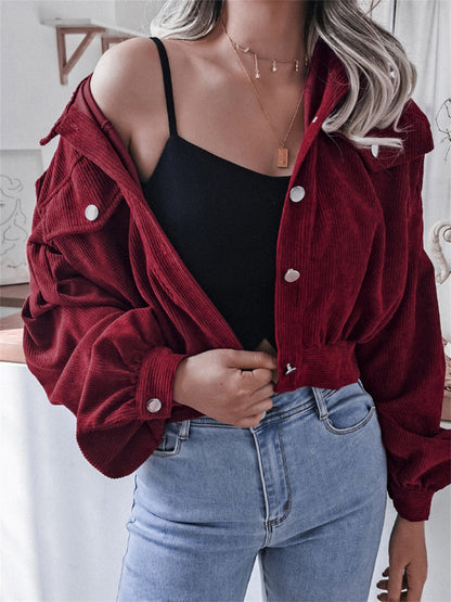 Ins Style Autumn and Winter European and American Lantern Long-Sleeved Corduroy Casual Short Outwear Jacket Amazon Hot Cross-Border Women's Clothing