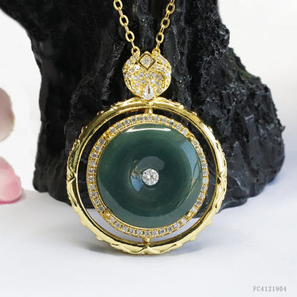 Guan Yu Natural Grade a Jadeite Blue Horizontal Safety Buckle Pendant Jade Necklace Ancient Style Jewelry Live Broadcast S4121904