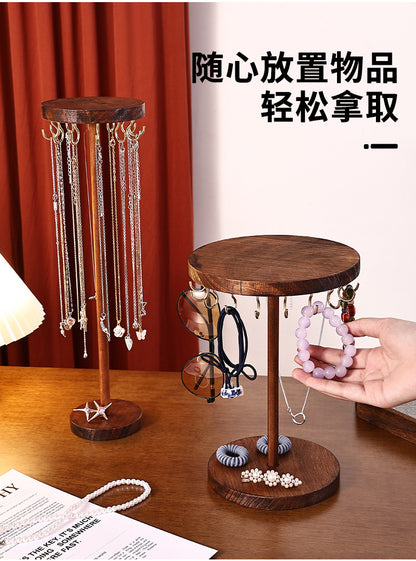 Walnut Color Creative Round Hook Necklace Display Stand Sweater Chain Jewelry Stand Stall Live Broadcast Jewelry Stand Solid Wood