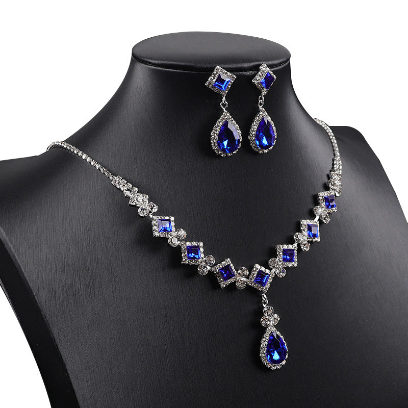 Cross-border New Square Simple Rhinestone Drop Jewelry suit Banquet Wedding Elegant Accessories Necklace