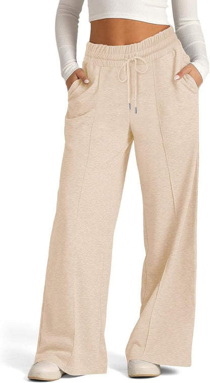 Cross-Border Export Amazon Temu2024 Spring and Summer European and American Style Pure Color Casual Wide-Leg Drawstring Elastic Waist Sweatpants
