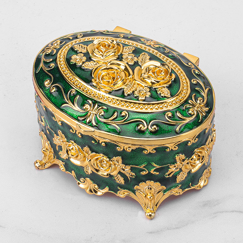 European Style Retro Light Luxury Princess Jewelry Box Metal Jewelry Box Exquisite Enamel Color Necklace Jewelry High-end Storage Box