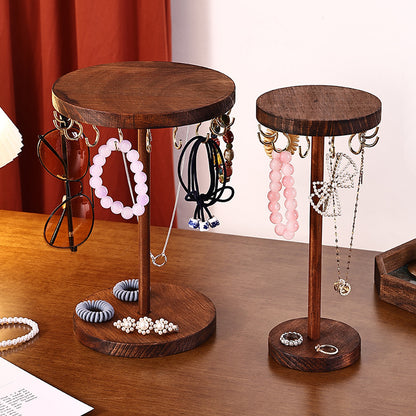 Walnut Color Creative Round Hook Necklace Display Stand Sweater Chain Jewelry Stand Stall Live Broadcast Jewelry Stand Solid Wood
