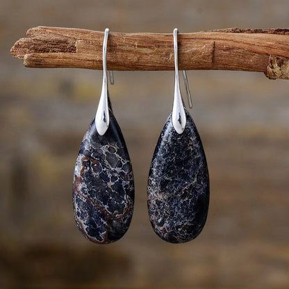 European and American Bohemian Emperor Stone Water Drop Pendant Earrings Natural Stone Independent Brand Jewelry Geometric Saturn
