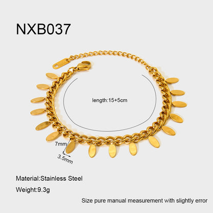 Cross-Border Leaf Tassel Pendant Stainless Steel Bracelet Plated with 18K Gold Waterproof Jewelry Ins Simple High-End Jewelry for Women