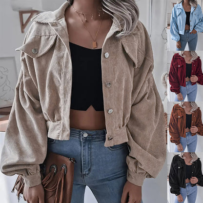 Ins Style Autumn and Winter European and American Lantern Long-Sleeved Corduroy Casual Short Outwear Jacket Amazon Hot Cross-Border Women's Clothing