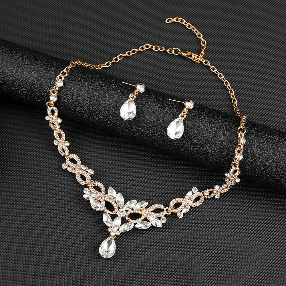 High-grade Crystal Diamond-encrusted Wedding Dress Banquet Dress Jewelry suit Matching European and American Hot-selling Cross-border Jewelry Bridal Necklace