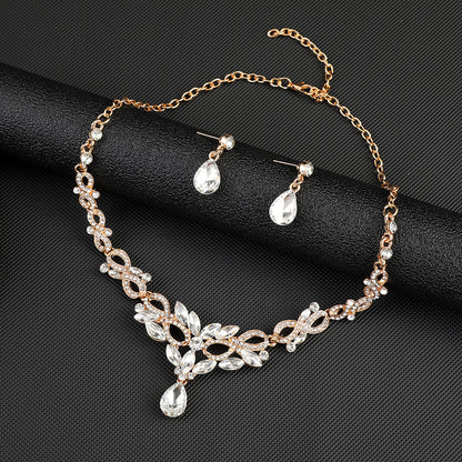 High-grade Crystal Diamond-encrusted Wedding Dress Banquet Dress Jewelry suit Matching European and American Hot-selling Cross-border Jewelry Bridal Necklace
