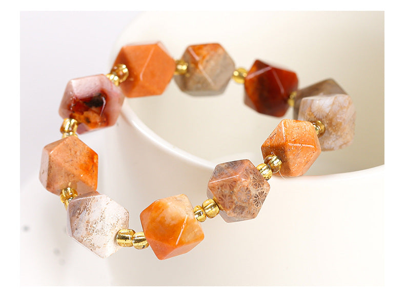 Jingdong Jewelry Natural Coral Jade Six-point Star Bracelet Personality Fashion Men's and Women's Single Circle Bracelet Wholesale