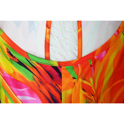 CM.YAYA Women Wide Leg V-neck Halter Sleeveless Print Jumpsuits 2024 Summer Night Club Street Playsuit One Piece Suit Rompers