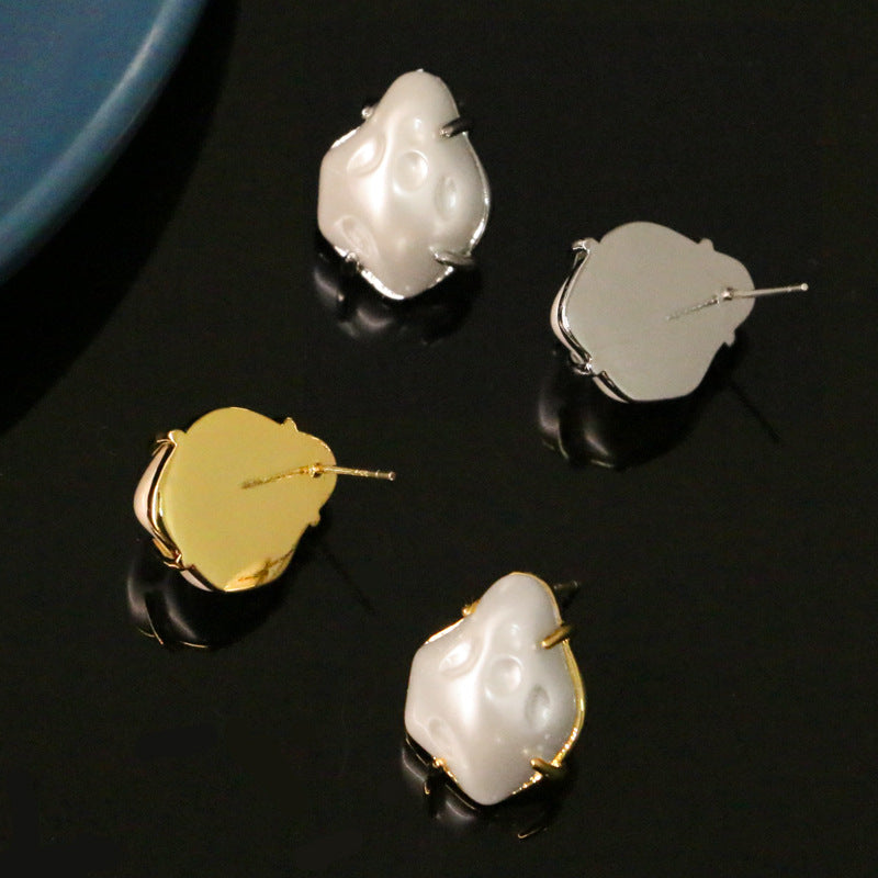 Qingdao jewelry Imitation Baroque style special-shaped pearl earrings s925 silver needle elegant personality retro earrings