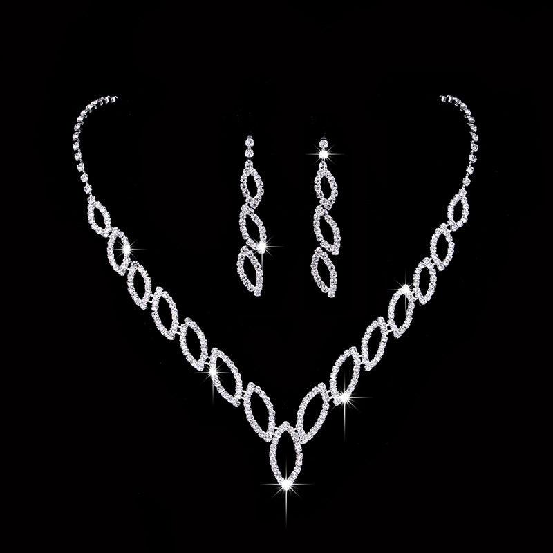 Amazon Cross-Border Jewelry Wedding Photography Women's Necklace Accessories Silver Earrings Necklace Bridal Jewelry Set