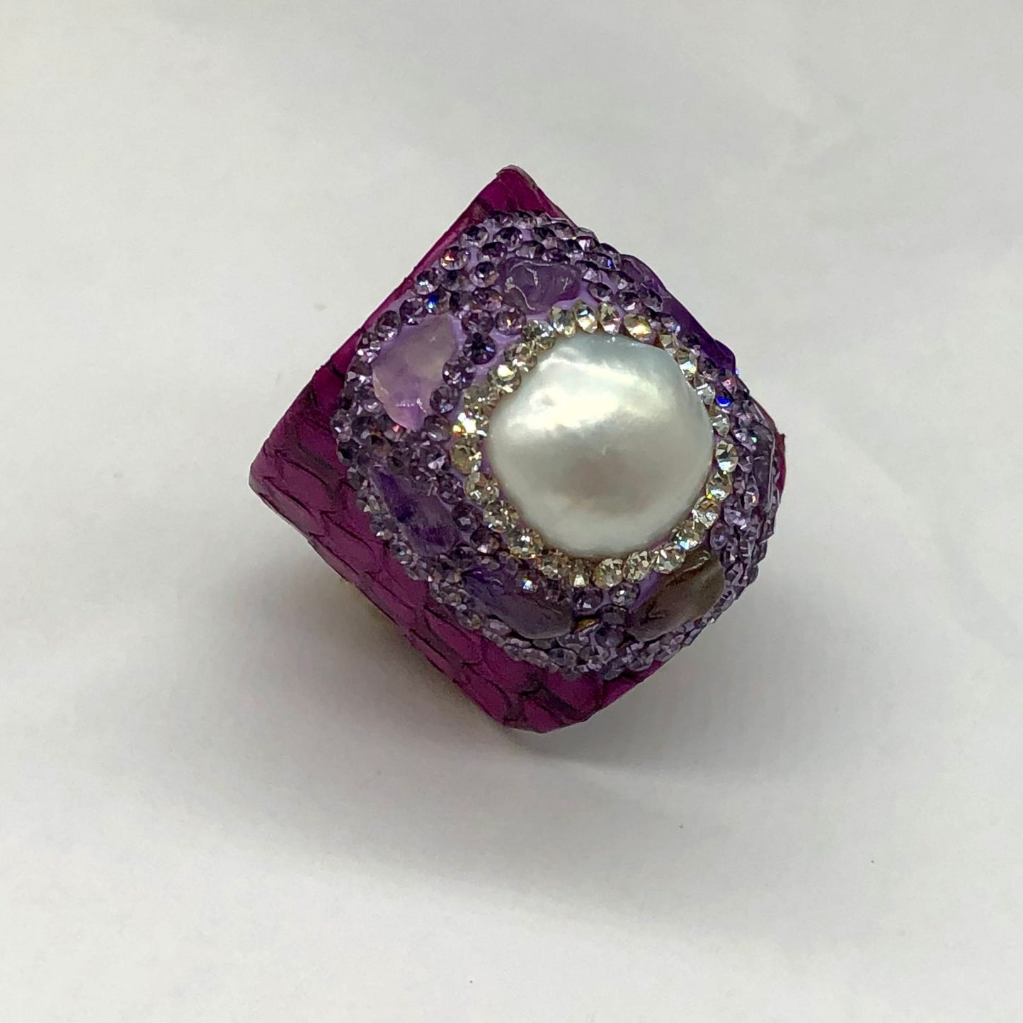 Purple Snakeskin Pearl Jewelry suit Ring Earrings Bracelet Women's Handmade Inlaid Amethyst Diamond Personality Fashion